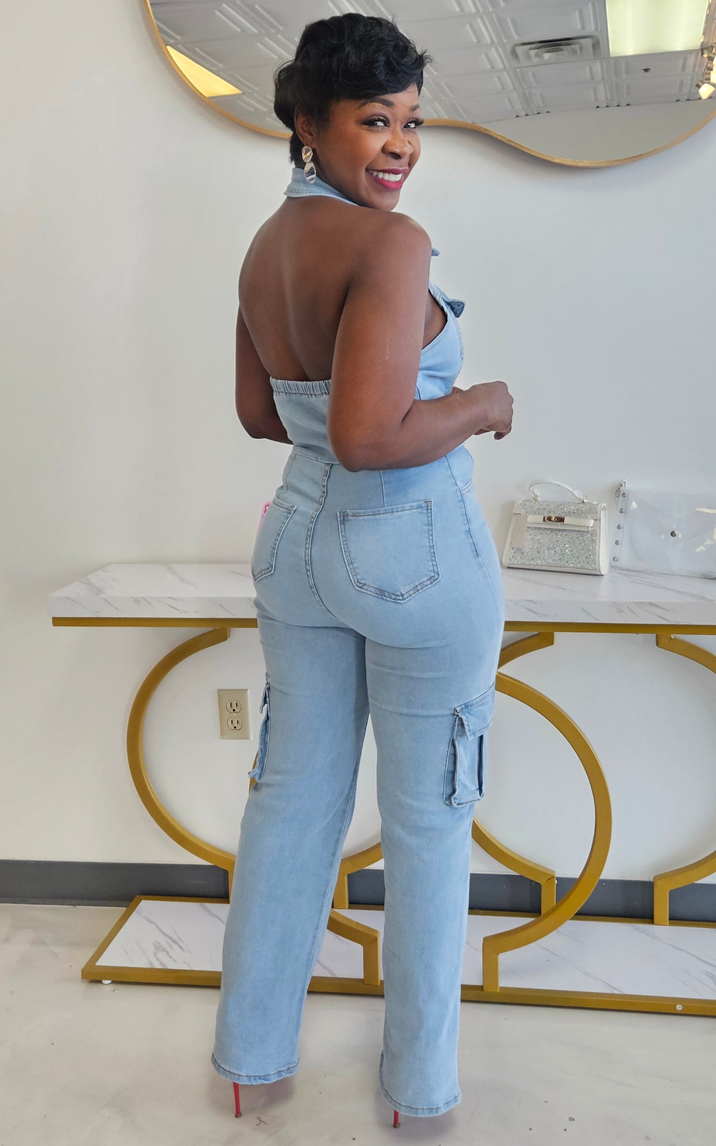 Ladia Denim Halter Jumpsuit