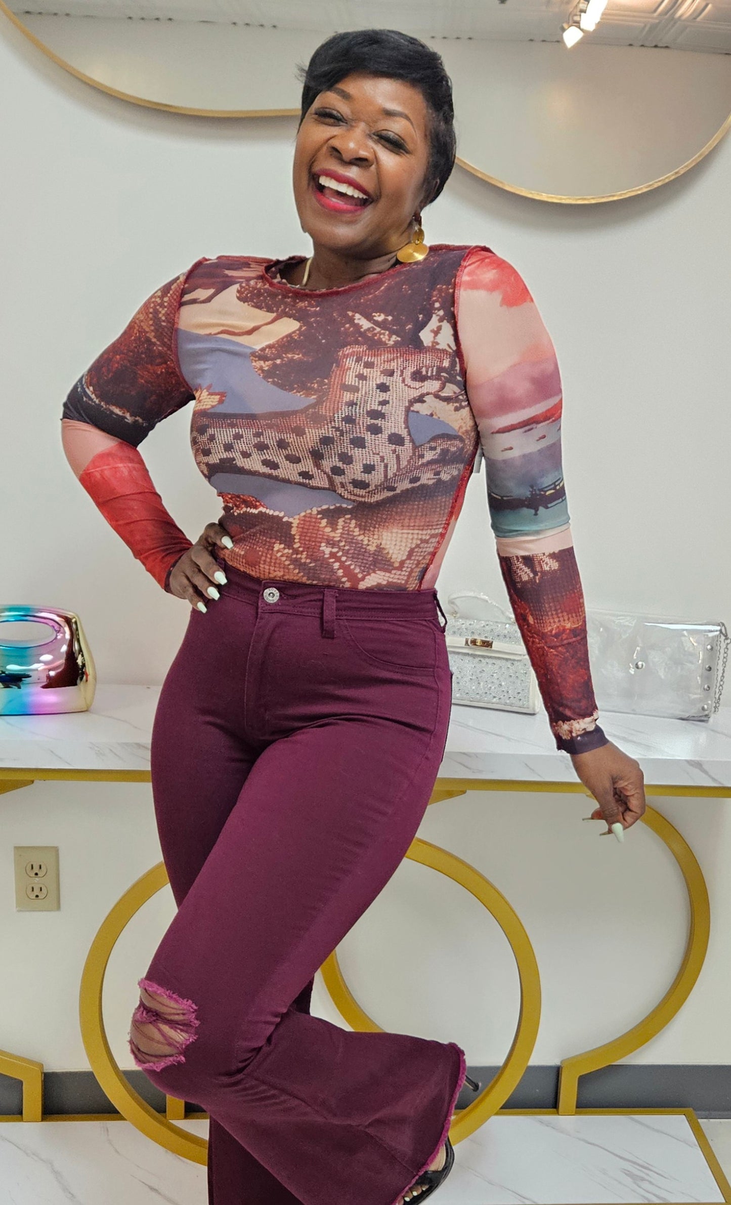 Graphic Sheer Mesh Shirt