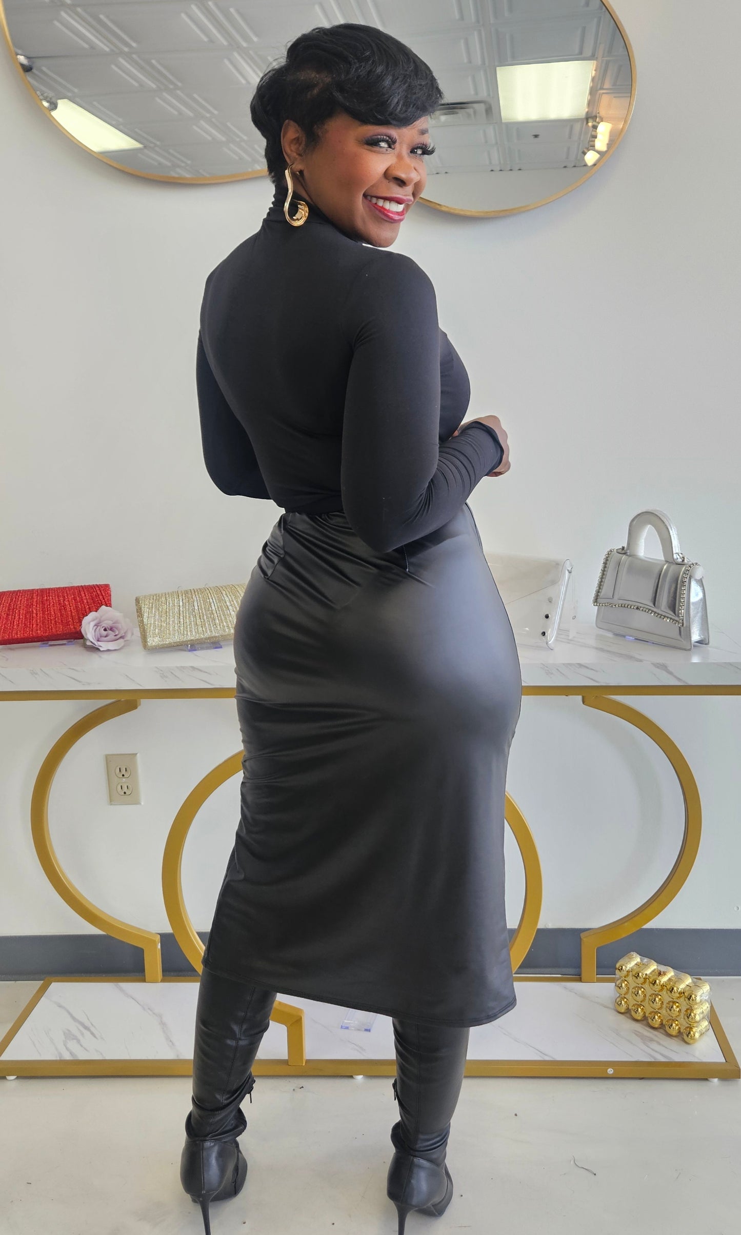 Sasha Slit Leather Skirt