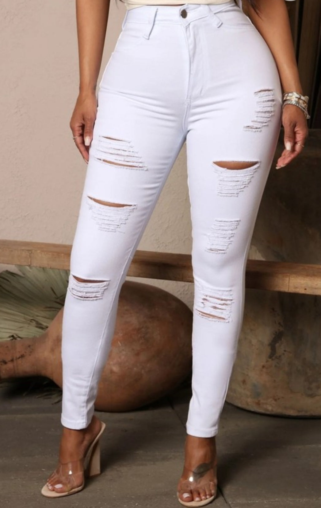 Icy White Distressed Skinny Jeans