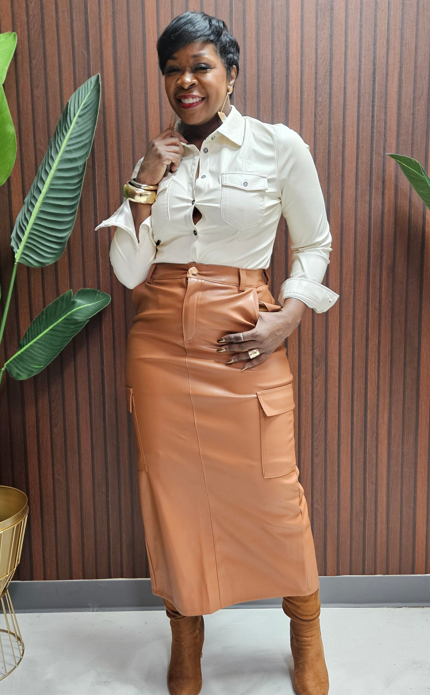 Faux Leather Cargo Skirt