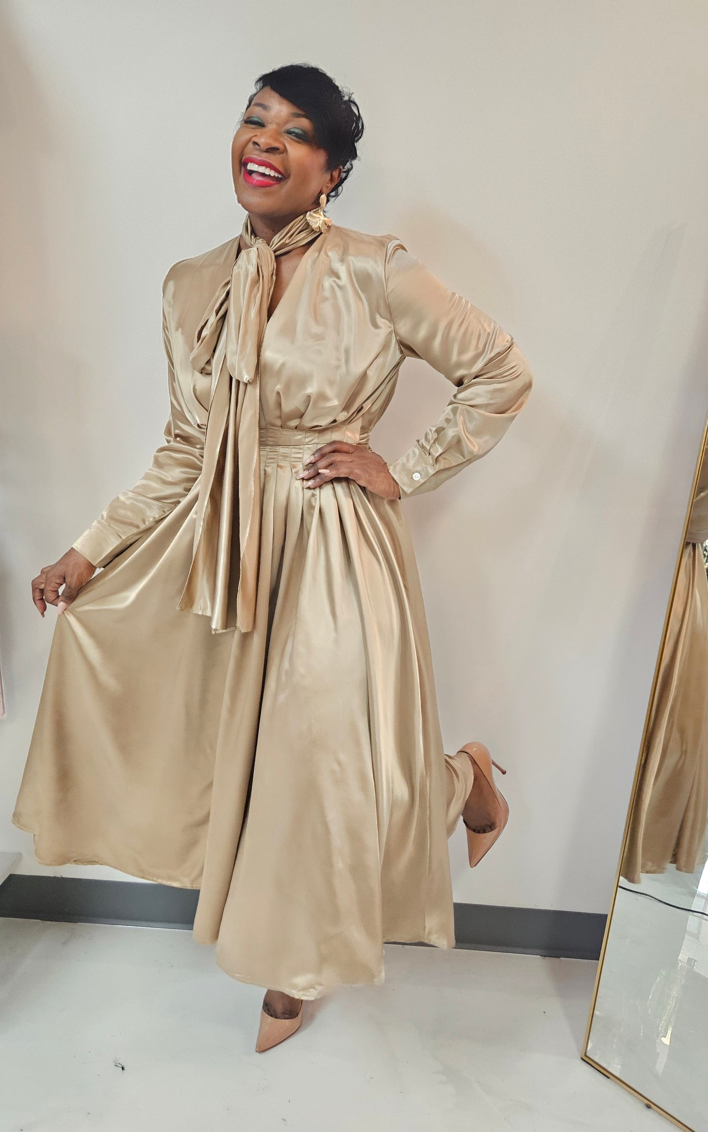 Alexandria Satin Bow-Tie Dress