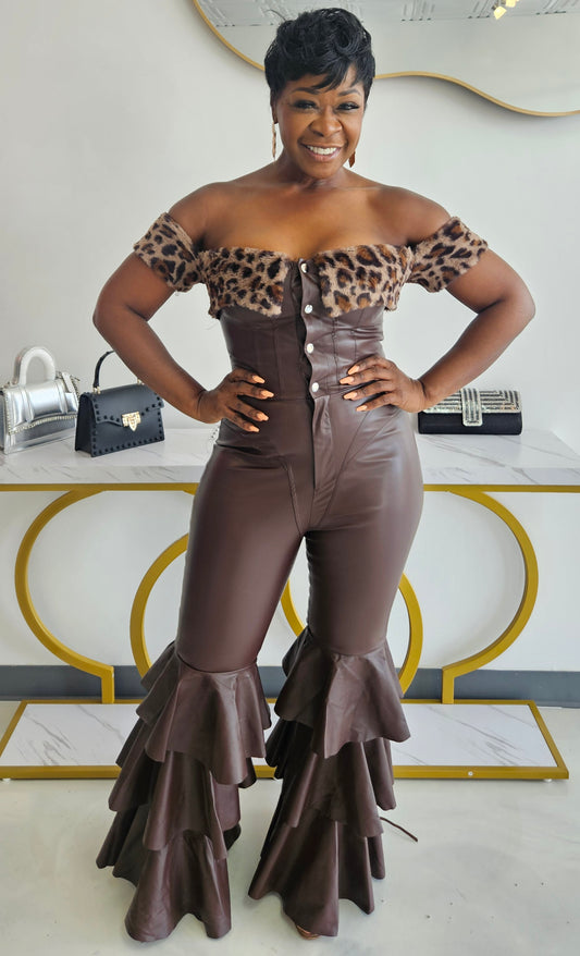 Aquila Leather Flare Jumpsuit