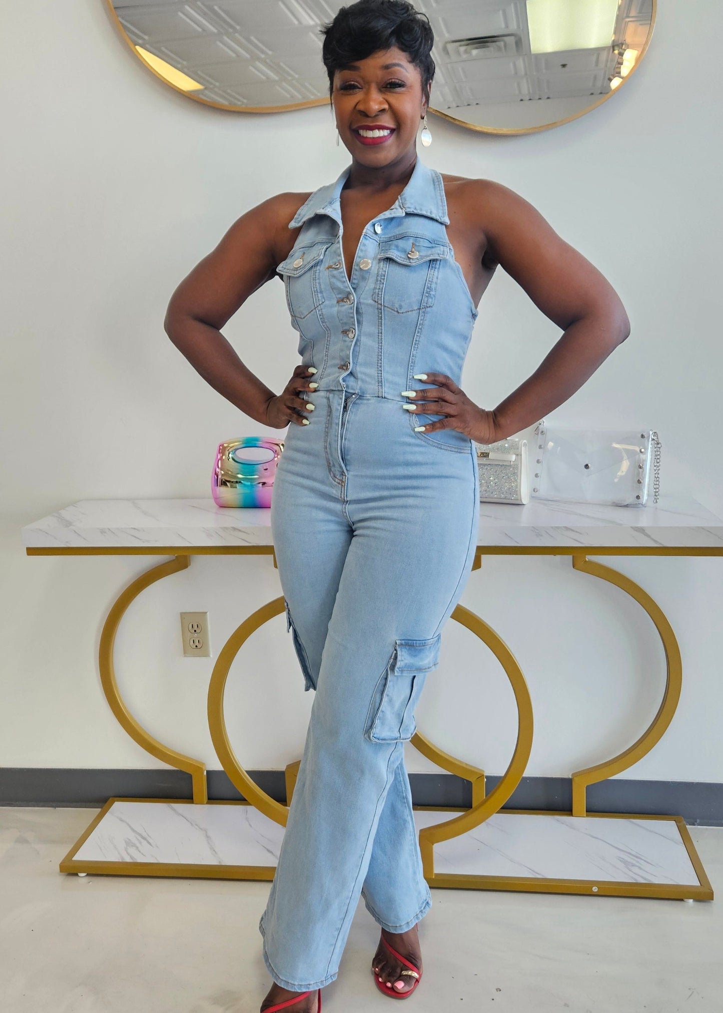 Ladia Denim Halter Jumpsuit