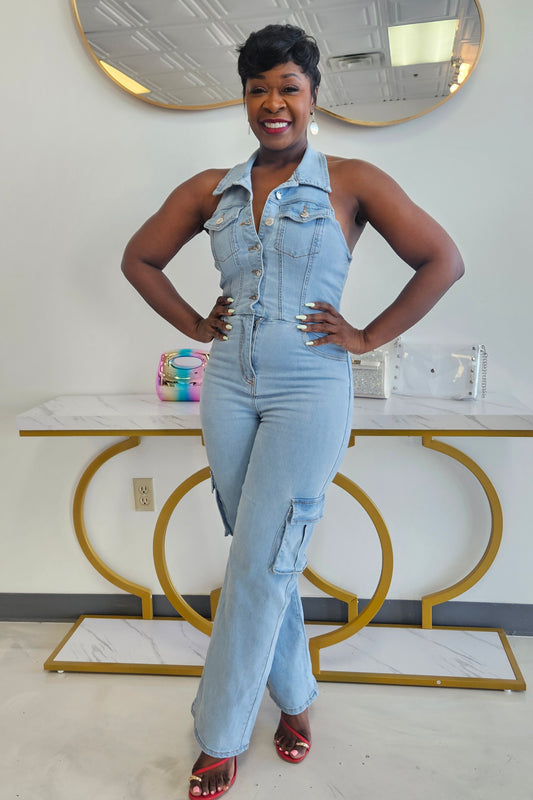 Ladia Denim Halter Jumpsuit