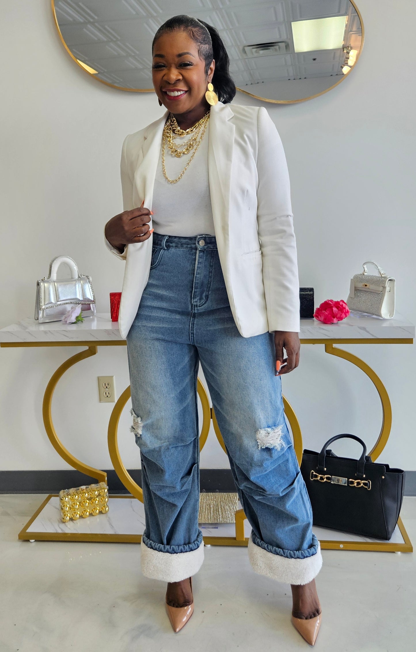 Hillary White Cuff Jeans