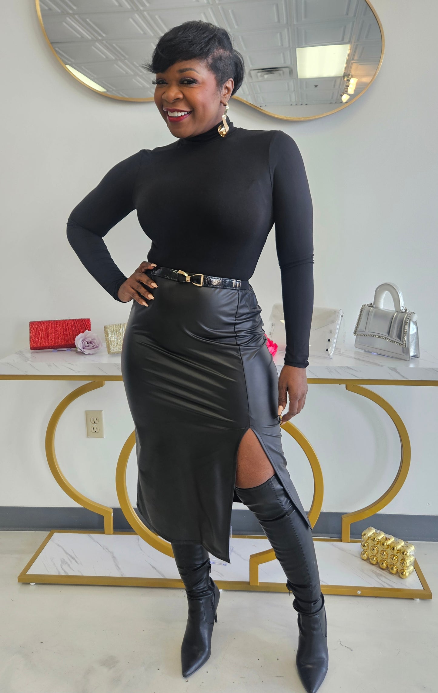 Sasha Slit Leather Skirt