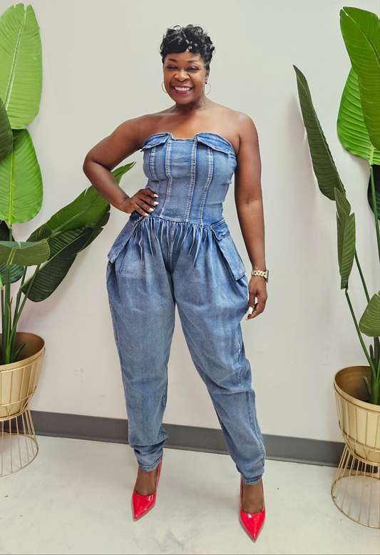 Yandy Tube Denim Jumpsuit