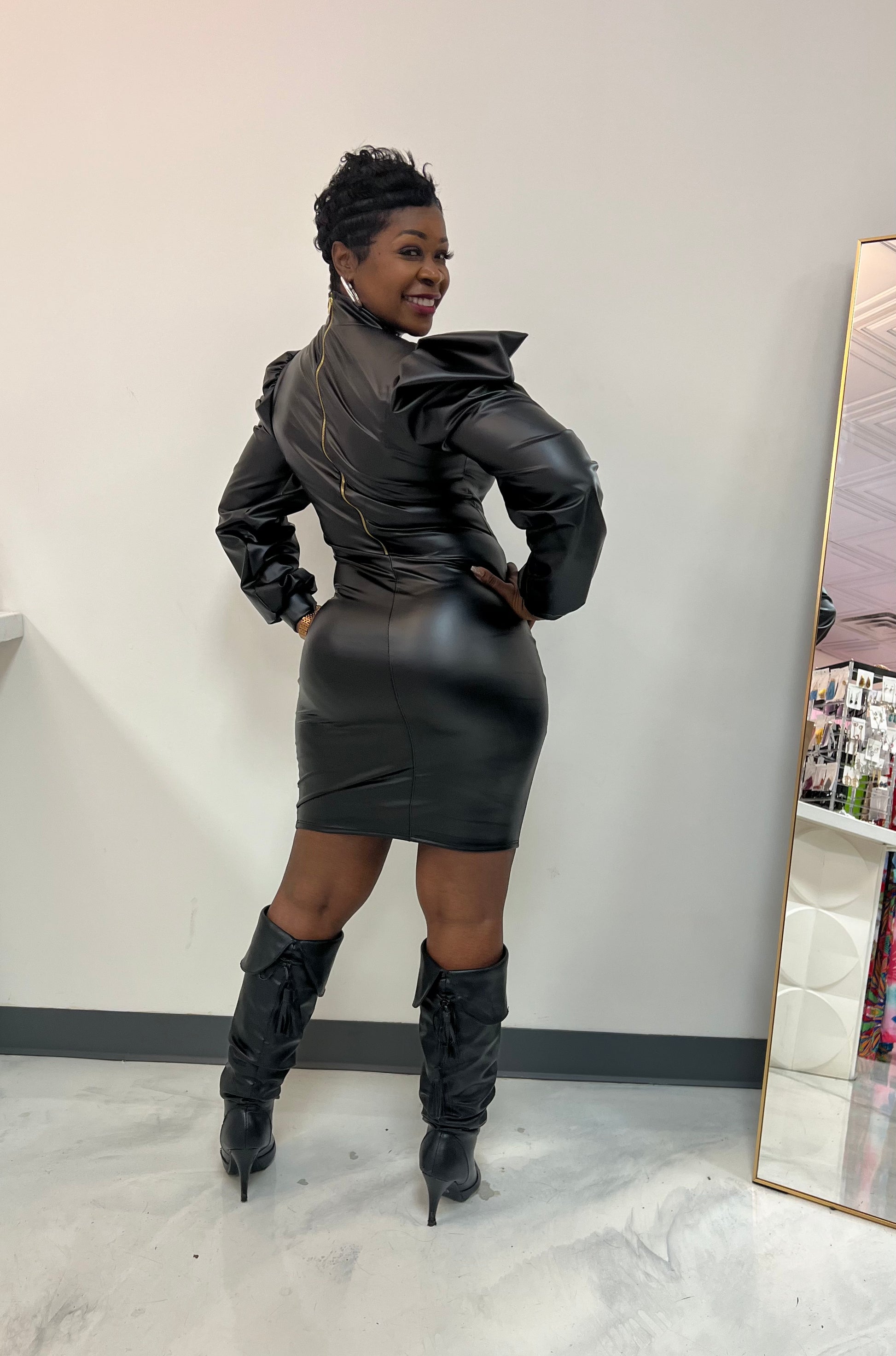 Leather dress and thigh high sales boots